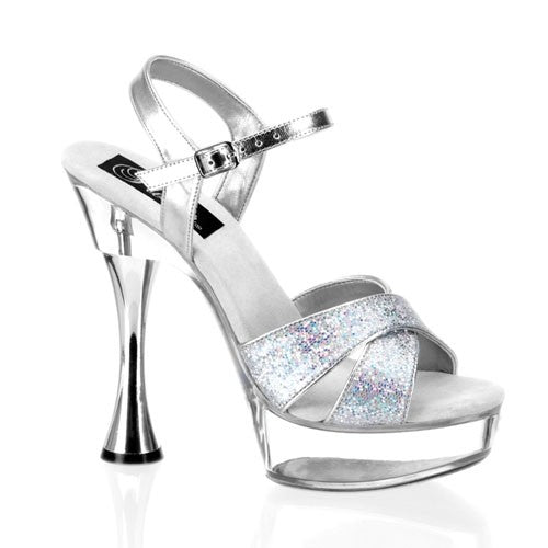 Cone Heel Plateau Sandalette silber Glitter