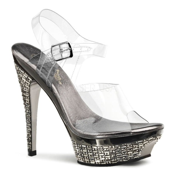Elegante Pleaser Plateau-Sandalette mit Chrom-Muster