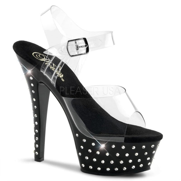 PLEASER Plateau Sandalette mit Strass - Klar / Schwarz