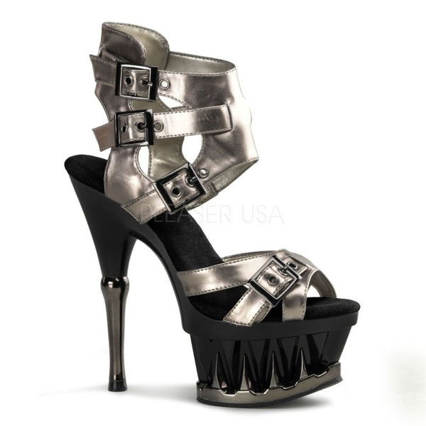 High-Heel Plateau Sandalette mit Zacken-Design - Zinn / Schwarz