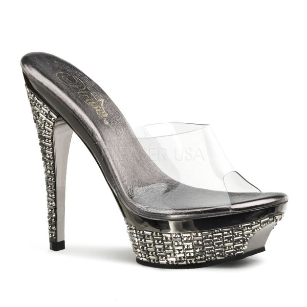 Elegante Pleaser Plateau-Pantoletten mit Chrom-Muster