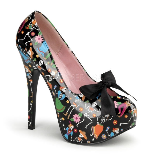 Sexy Plateau High Heel Pumps im Vampirlook mit schwarzer Schleife