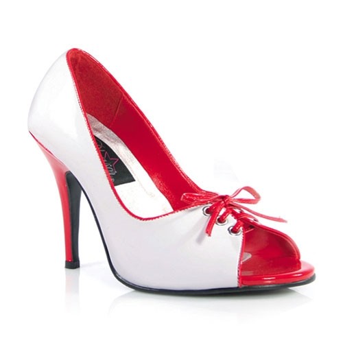 Peep-Toe Pumps - Weiss / Rot