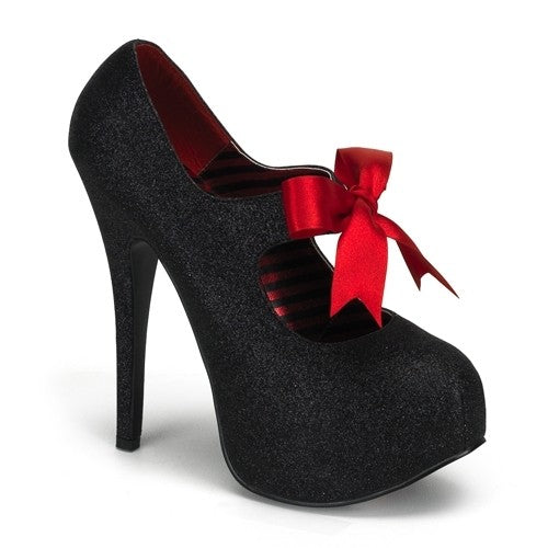 Pumps aus Glitter mit Schleife
