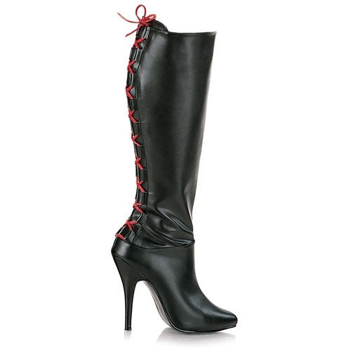 Kniestiefel mit roter Schnürung