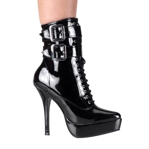 High Heel Plateau-Stiefeletten mit Schnallen und Schnürung