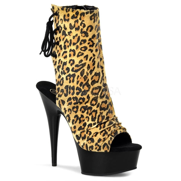 Open-Toe/Back Plateau Stiefelette, Leopard/Schwarz