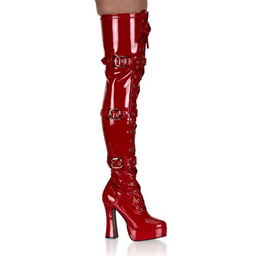 Pleaser High Heel Plateau Overknee Stiefel mit Schnallen und Schnürung