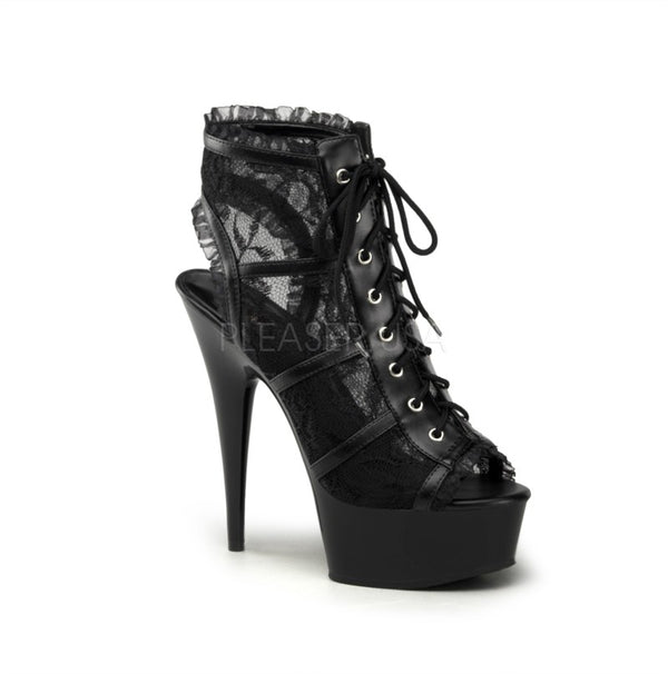 PLEASER High-Heel Plateau-Stiefelette mit Netz und Spitze