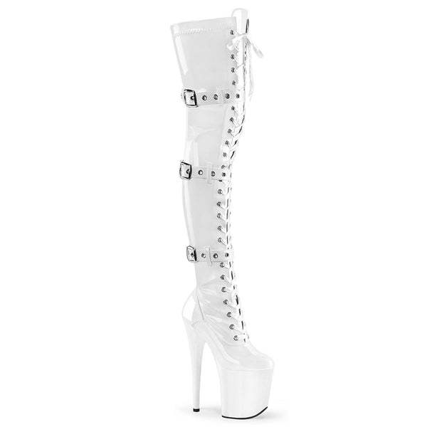 Pleaser Flamingo 3028 Lace-Up Thigh High Boot - White