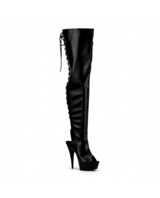 Pleaser Plateau High Heel Overkneestiefel aus Stretch-Kunstleder hinten und vorne offen