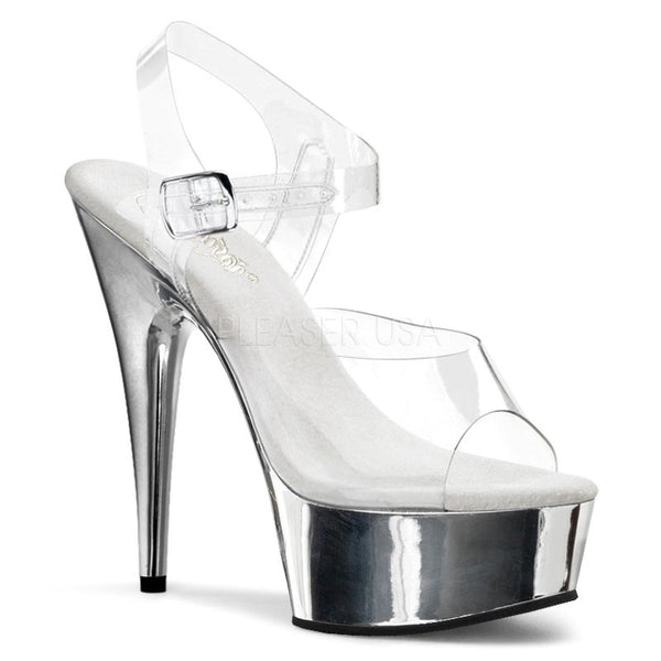 Klar/Silber-Chrom, Plateau Riemchen Sandalette