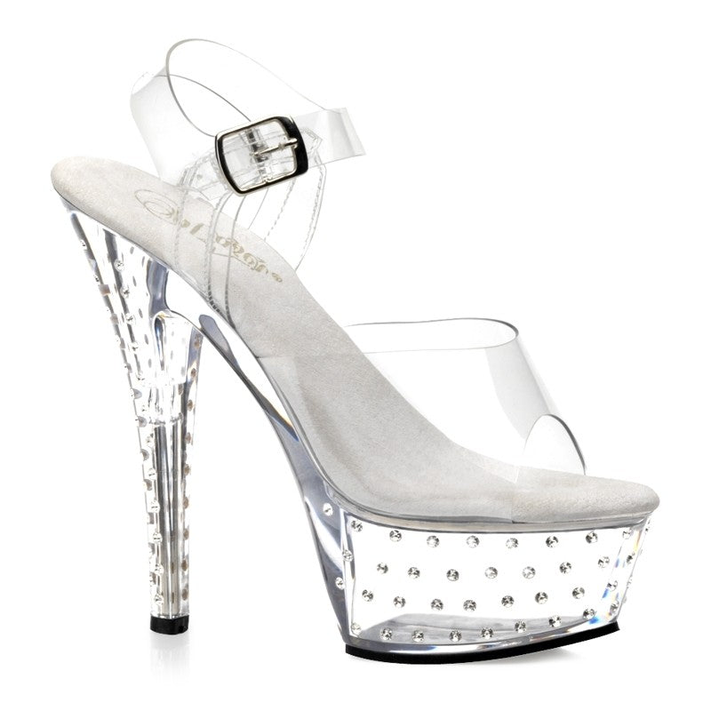 PLEASER Plateau Sandalette mit Strass - Klar / Schwarz