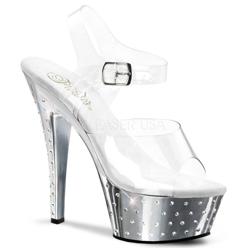PLEASER Plateau Sandalette mit Strass - Klar / Schwarz