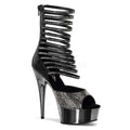 Plateau Sandalette mit vielen Fesselriemchen und Strass, Schwarz
