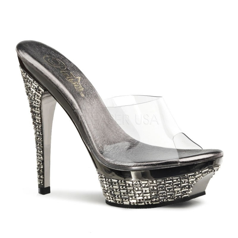 Elegante Pleaser Plateau-Pantoletten mit Chrom-Muster