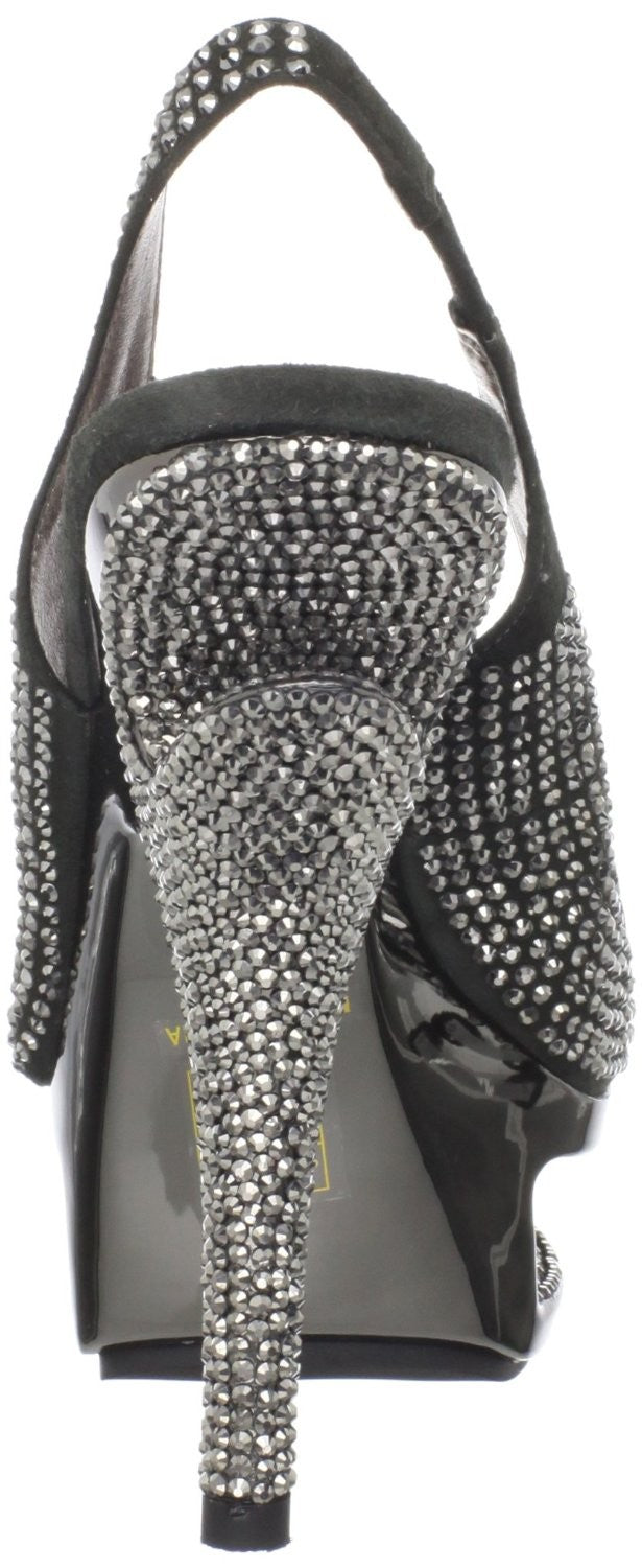 Cut-Out-Plateau Luxus Sling-Back Pumps mit Strass