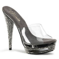 Plateau Pantolette mit Strass, Klar / Zinn