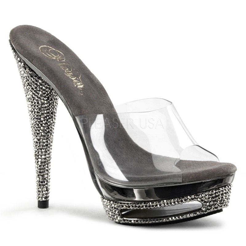 Plateau Pantolette mit Strass, Klar / Zinn