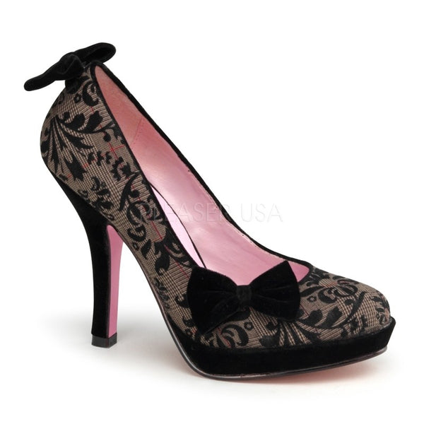 Pin-Up Plateau Pumps mit Schleifen - Karomuster / Schwarz