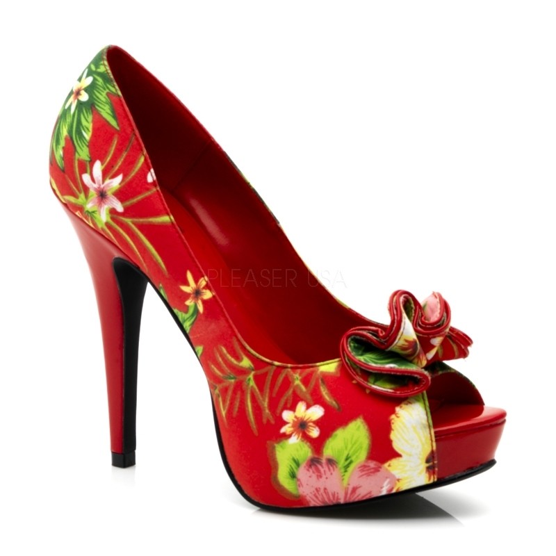 Sexy Plateau Peep Toe High Heel Pumps mit Blumenaufdruck