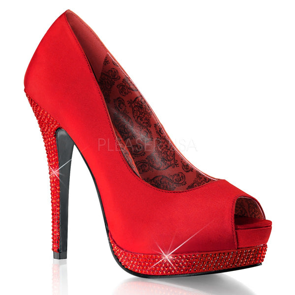Satin Plateau Pump mit Strasssohle Rot