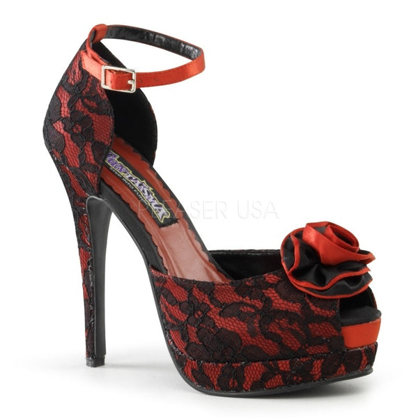 Satin-Heels rot mit Spitze