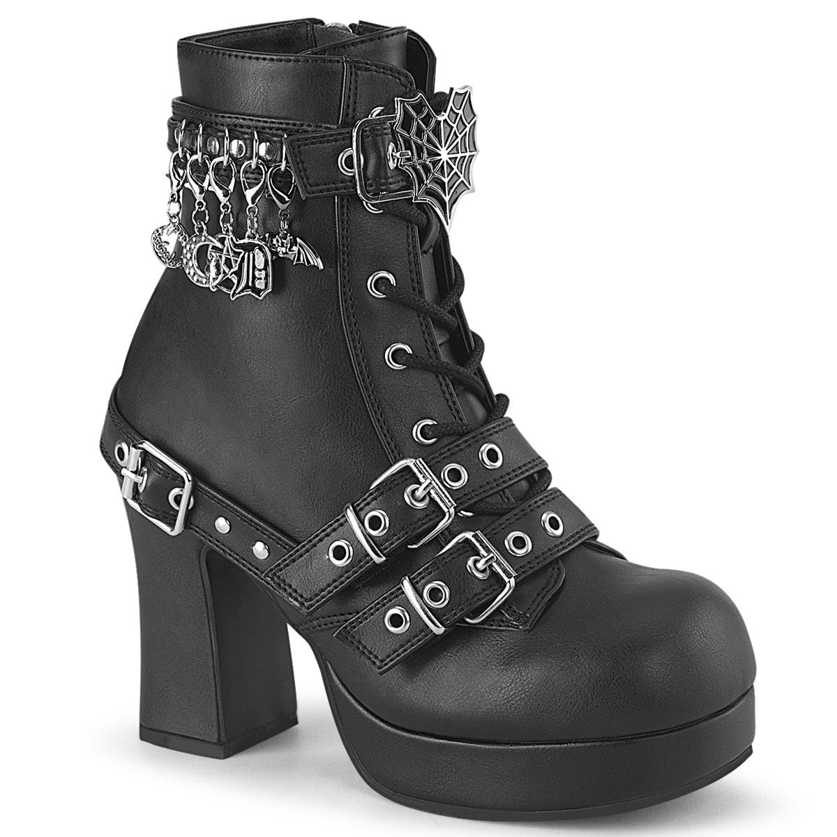 Plateau-Schnürstiefel mit Herz Spinnennetzschnalle