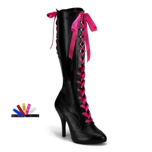 Kunstleder-Schnürstiefel pink/schwarz