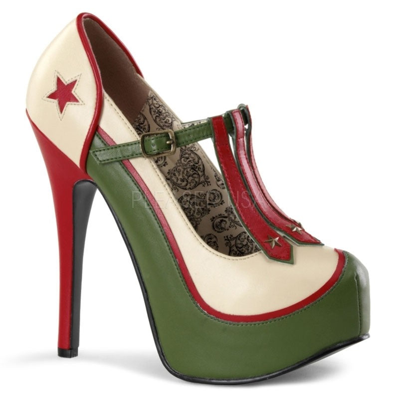 Plateau-Pump mit T-Strap im Militär-Stil