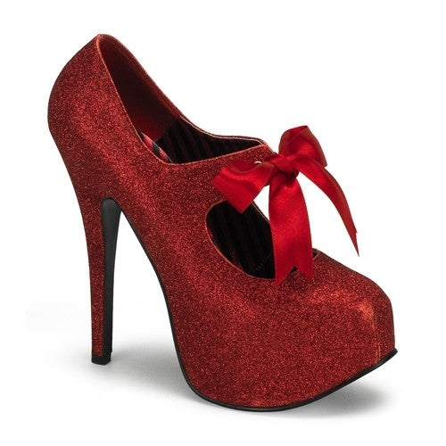 Pumps aus Glitter mit Schleife