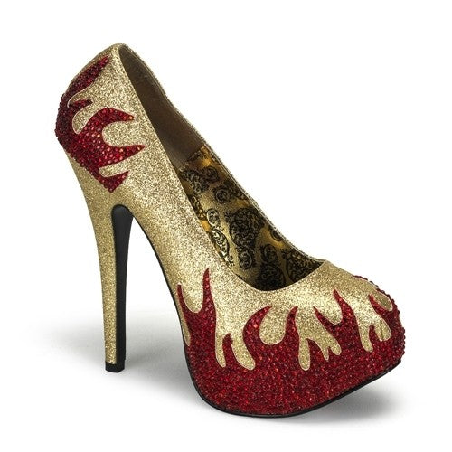 Plateau-Pumps im Flammendesign mit Strass