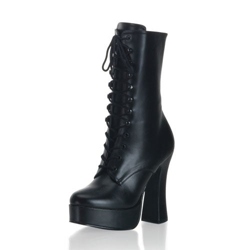Kunstleder Plateau Stiefeletten mit Schnürung