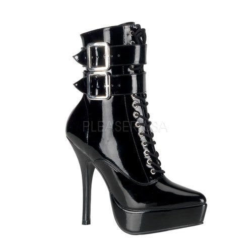 High Heel Plateau-Stiefeletten mit Schnallen und Schnürung