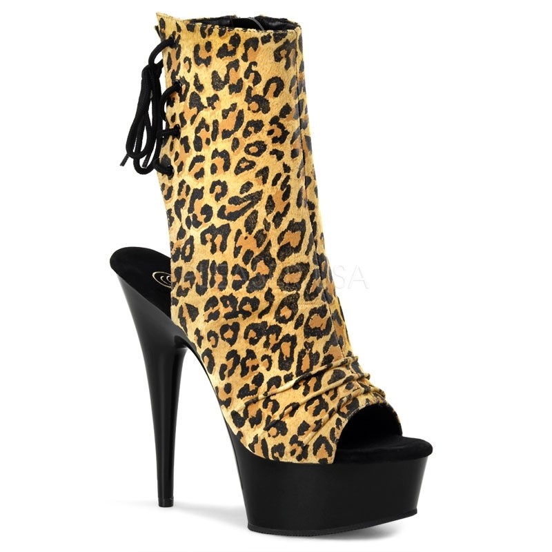 Open-Toe/Back Plateau Stiefelette, Leopard/Schwarz