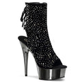 Open-Toe/Back Plateau Stiefelette, Schwarz/Zinn