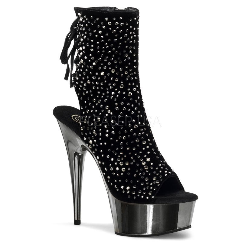 Open-Toe/Back Plateau Stiefelette, Schwarz/Zinn