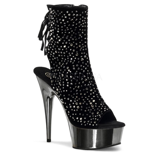 Open-Toe/Back Plateau Stiefelette, Schwarz/Zinn
