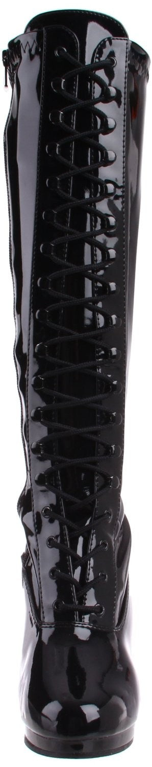 Stretchlack Stiefel mit Frontschnürung