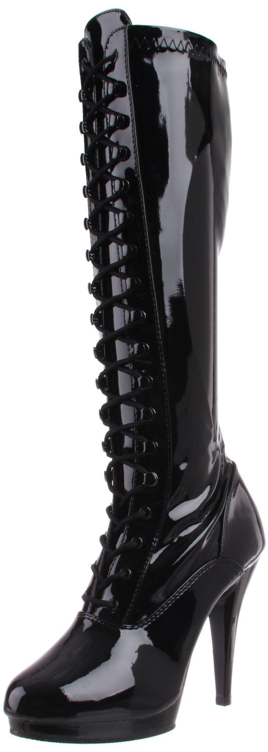 Stretchlack Stiefel mit Frontschnürung