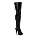 Pleaser Plateau High Heel Overkneestiefel aus Stretch-Kunstleder hinten und vorne offen