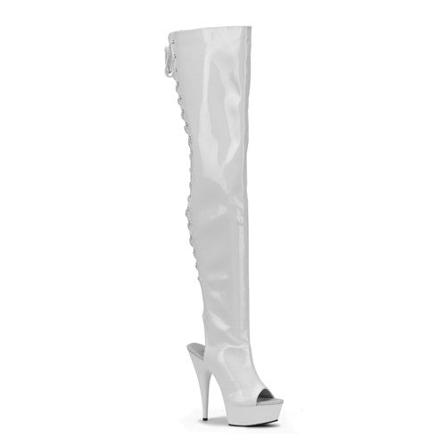 Pleaser Plateau High Heel Overkneestiefel hinten und vorne offen