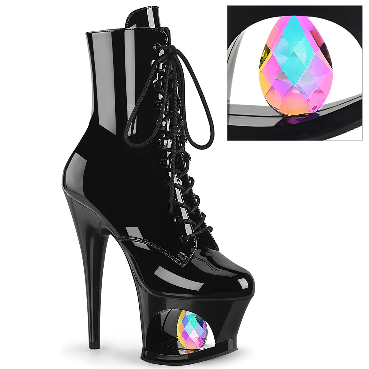 Pleaser Moon 1020DIA Lace-Up Ankle Boot - Black