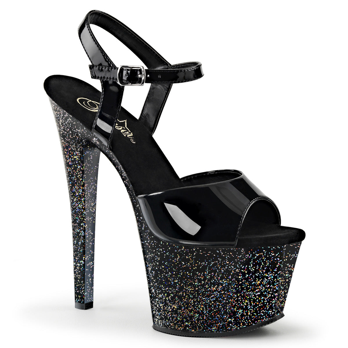 Pleaser Sky 309MG Glitter Sandal - Black